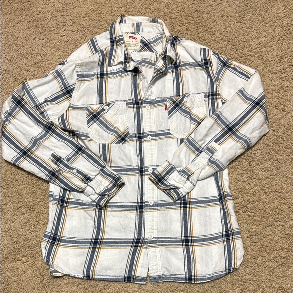 Levi's White and Blue Plaid Shirt